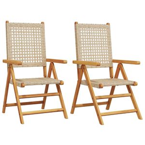 vidaXL Opklapbare stoelen, 2 stuks, beige, massief acaciahout en polyrotan.
