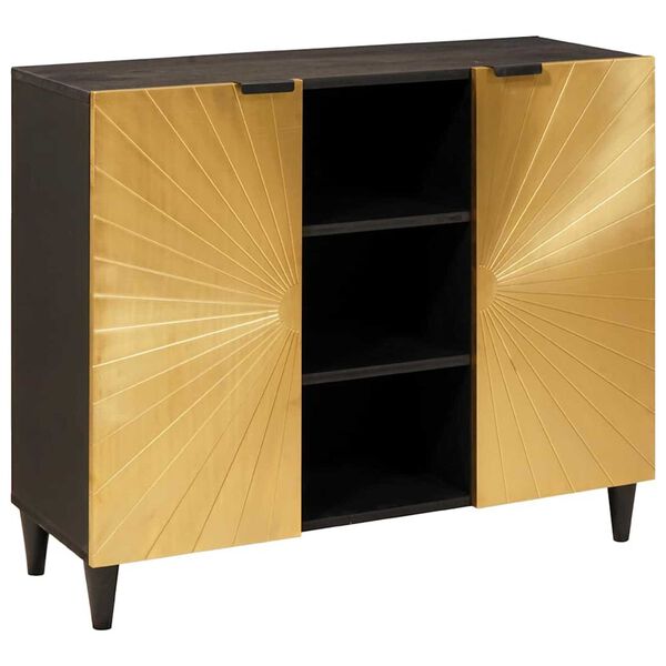 vidaXL Bijzetkast Zwart en Goud 90 x 33.5 x 75 cm massief mangohout