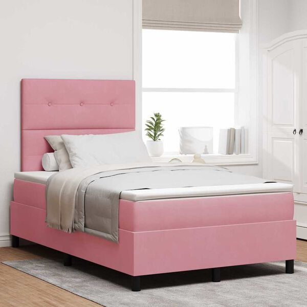 vidaXL LED Box Spring Bed met matras Roze 120 x 200 cm Stof