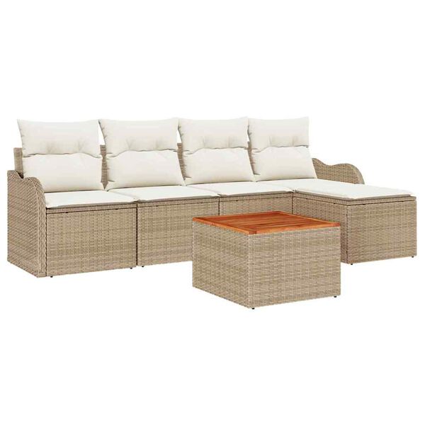 vidaXL Tuinbankenset met kussen 6 pcs Beige poly rattan