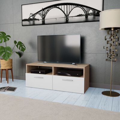 vidaXL Tv-meubel 95x35x36 cm spaanplaat eikenkleurig en wit