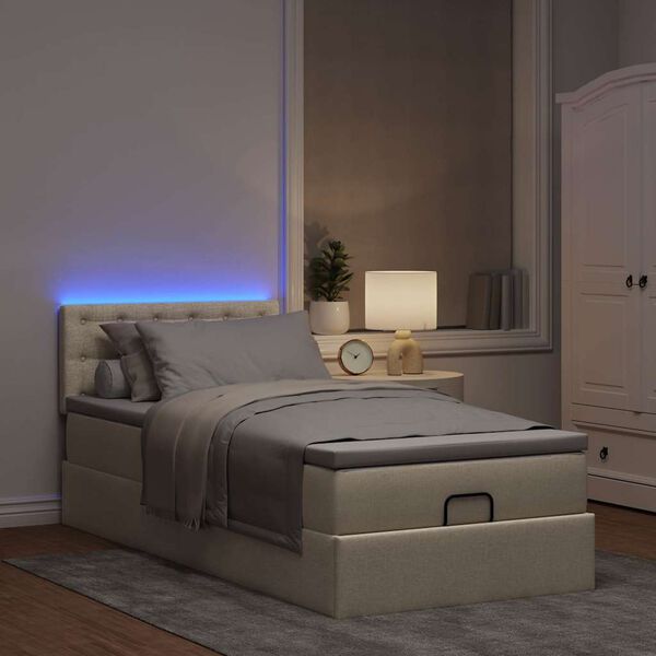vidaXL Ottoman bed met matras en LED's 90x190cm stof cr&egrave;mekleurig