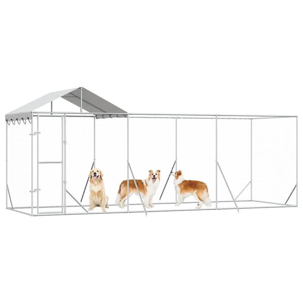 vidaXL Hondenkennel met dak 6x2x2,5 m gegalvaniseerd staal zilverkleur