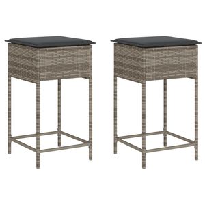 vidaXL Tuinbarkrukken met kussens 2 st poly rattan grijs