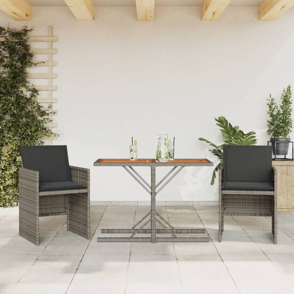 vidaXL 3-delige Bistroset met kussens poly rattan grijs