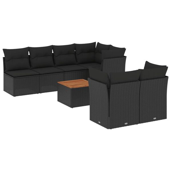 vidaXL 8-delige Loungeset met kussens poly rattan zwart