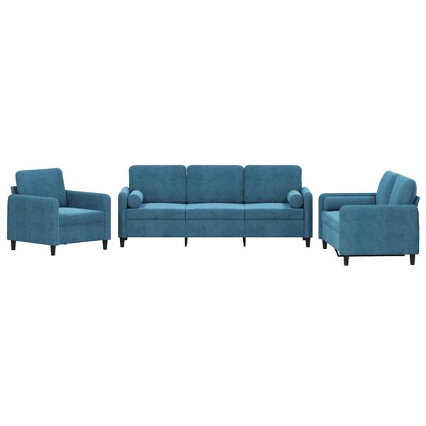 vidaXL 3-delige Loungeset met kussens fluweel blauw