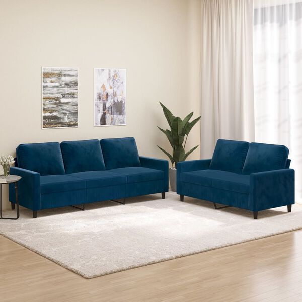 vidaXL 2-delige Loungeset met kussens fluweel blauw