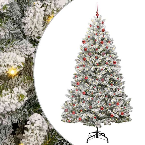 vidaXL Kunstkerstboom met 300 LED Groen en Wit 210 cm PVC en Metaal