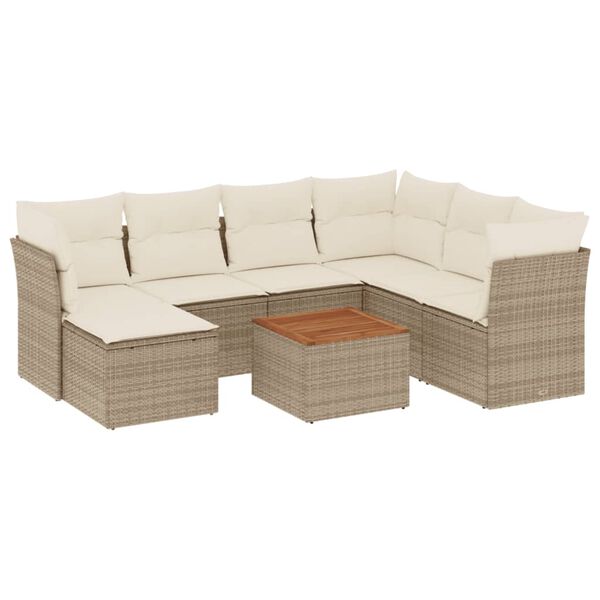 vidaXL 8-delige Loungeset met kussens poly rattan beige