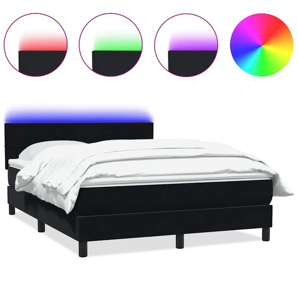vidaXL Boxspring met matras en LED fluweel zwart 140x210 cm