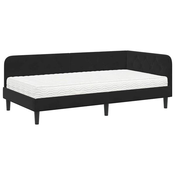vidaXL Hoekbedframe met matras Zwart 90 x 190 cm Fluweel