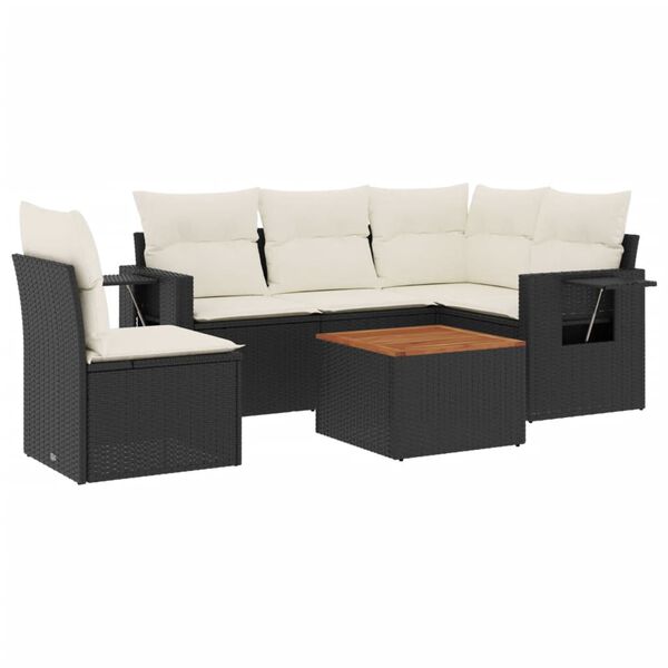 vidaXL 6-delige Loungeset met kussens poly rattan zwart