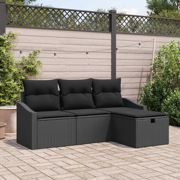 vidaXL Bankstel met kussen 4 pcs poly rattan