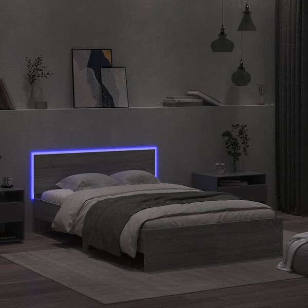 vidaXL Bedframe met hoofdeinde en LED grijs sonoma eiken 140x190 cm