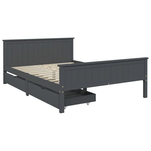 vidaXL Bedframe met 2 lades massief grenenhout donkergrijs 140x200 cm