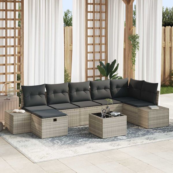 vidaXL Tuin Sofa Set met kussen 8 pcs Lichtgrijs poly rattan