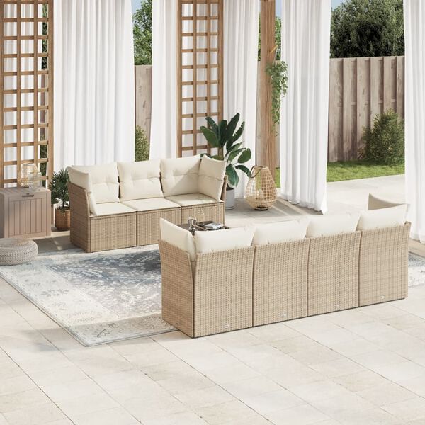 vidaXL 8-delige Loungeset met kussens poly rattan beige