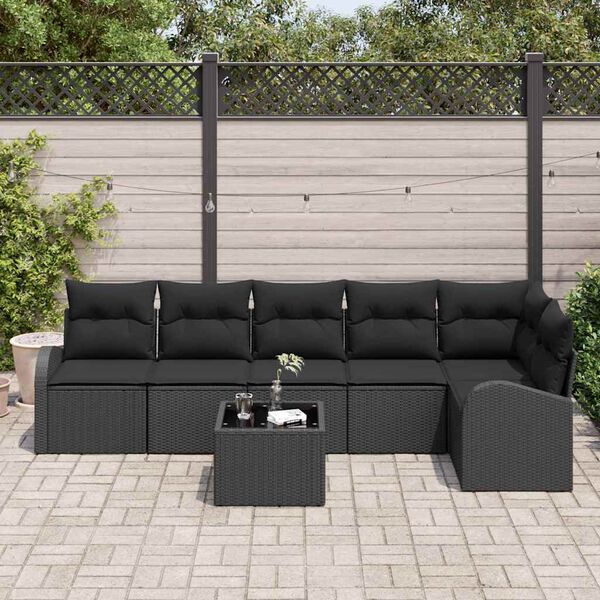 vidaXL Tuin Sofa Set met kussen 7 pcs Zwart Poly riet