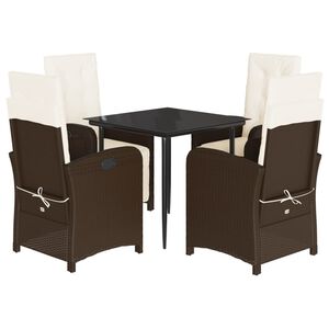 vidaXL 5-delige Tuinset met kussens poly rattan bruin