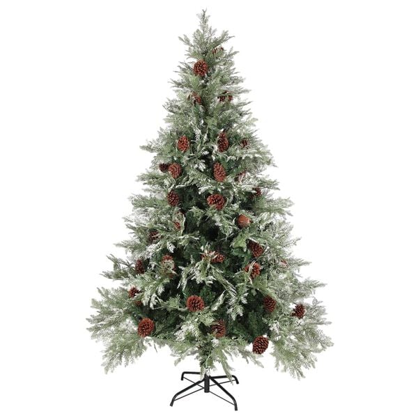 vidaXL Kerstboom met LED en dennenappels 120 cm PVC en PE groen en wit