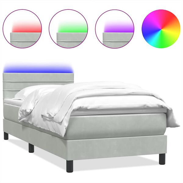 vidaXL Boxspring met matras en LED fluweel lichtgrijs 100x220 cm