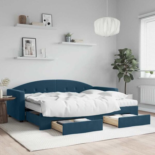 vidaXL Slaapbank met onderschuifbed en lades 80x200 cm fluweel blauw