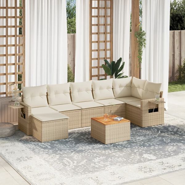 vidaXL 8-delige Loungeset met kussens poly rattan beige
