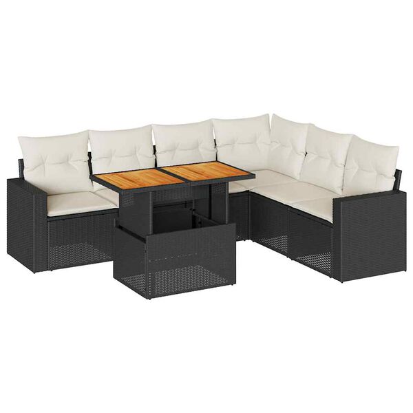 vidaXL 7-delige Loungeset met kussens poly rattan zwart