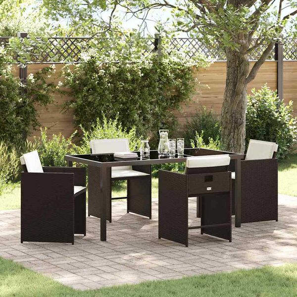 vidaXL Tuin eettafelset 5 pcs Bruin poly rattan