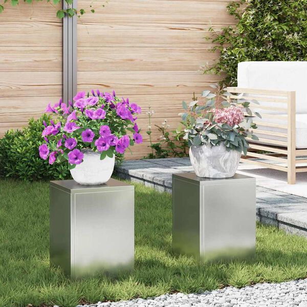 vidaXL Plantenstandaard 2 pcs Zilver 24 x 24 x 35 cm