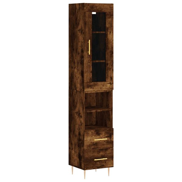 vidaXL Hoge kast 34,5x34x180 cm bewerkt hout gerookt eikenkleurig