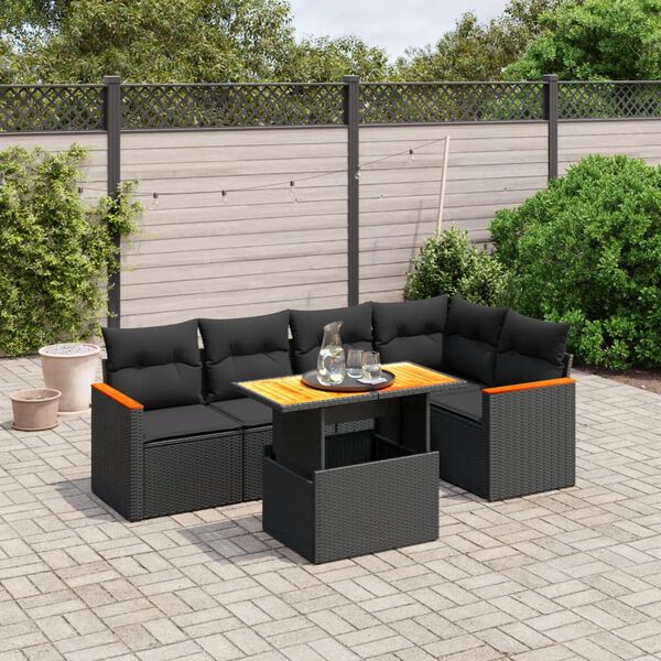 vidaXL 6-delige Loungeset met kussens poly rattan zwart