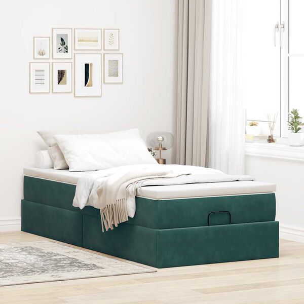 vidaXL Ottoman bed met matras 90x200cm fluweel donkergroen