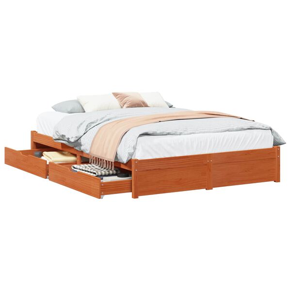 vidaXL Bedframe met lade Wasbruin 160 x 200 cm Massief Vurenhout