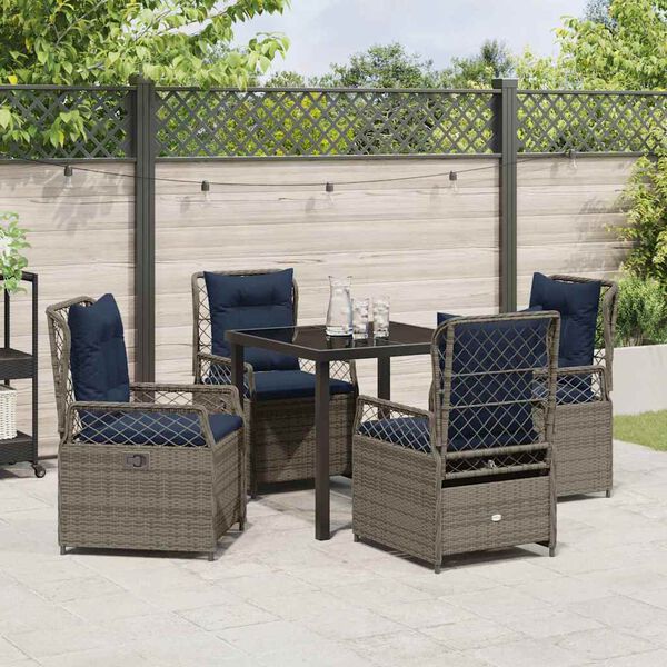 vidaXL Tuin eettafelset 5 pcs Grijs poly rattan
