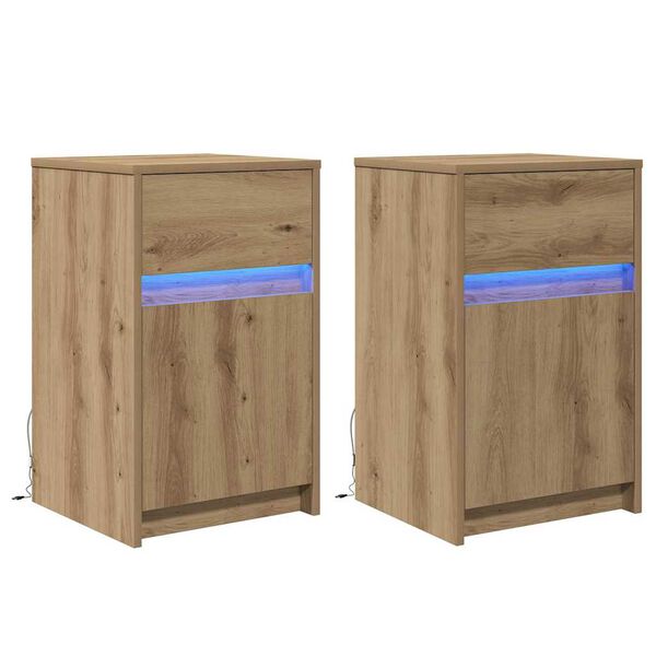 vidaXL LED Bedside Kast 2 pcs artisanaal eikenkleurig 38 x 34 x 61 cm