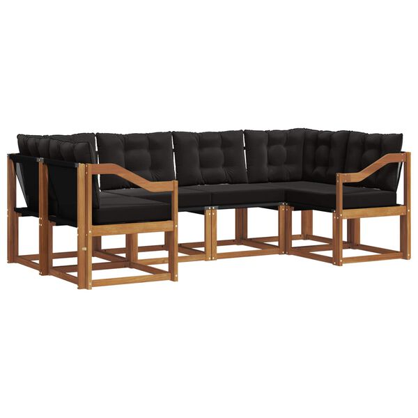 vidaXL Buiten bankenset met kussen 6 pcs Natuurlijk en Zwart