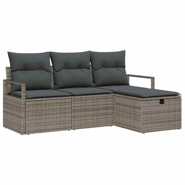 vidaXL Bankstel met kussen met opslag 4 pcs Grijs poly rattan