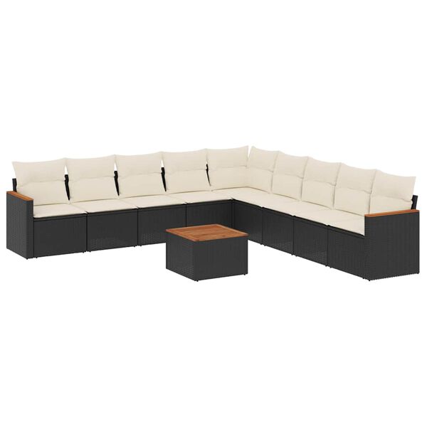 vidaXL 10-delige Loungeset met kussens poly rattan zwart