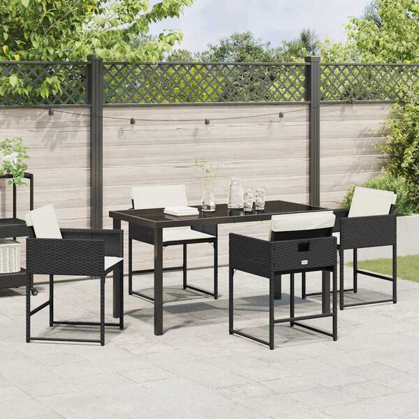 vidaXL Tuin eettafelset 5 pcs Zwart poly rattan