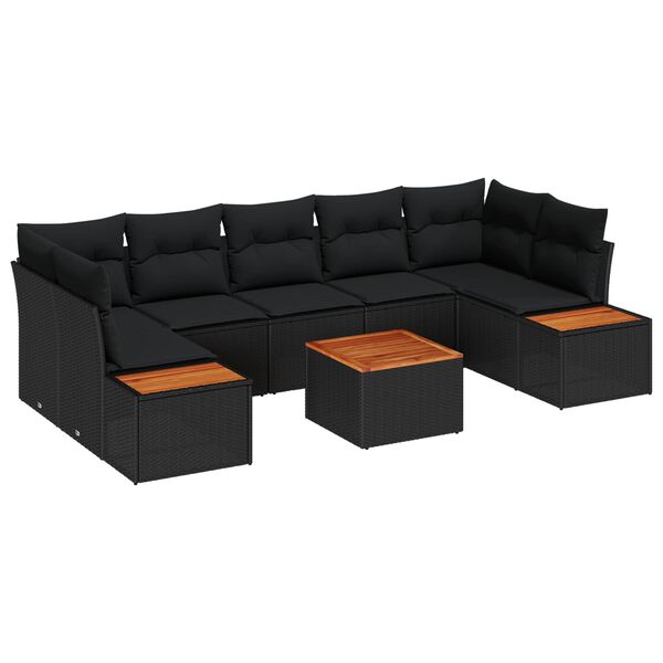 vidaXL Tuin Sofa Set met kussen met opslag 8 pcs Zwart Poly riet