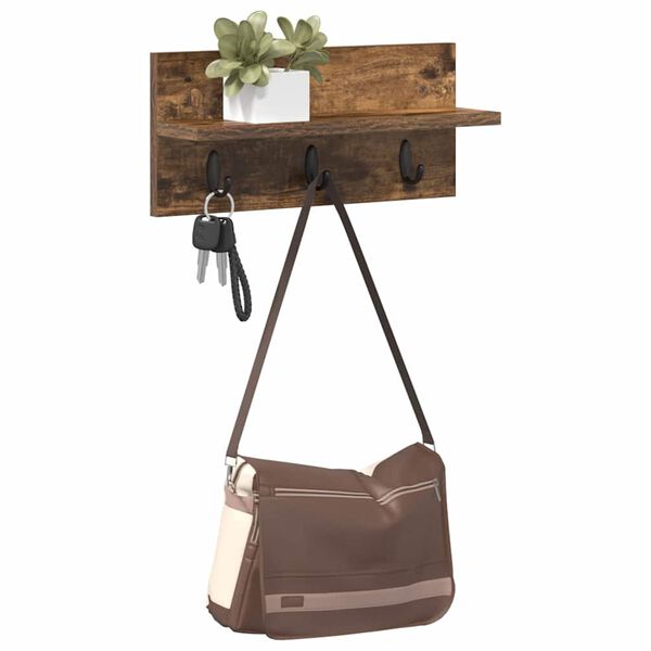 vidaXL Wandgemonteerde kapstok Gerookt eiken 40 x 10,5 x 18 cm