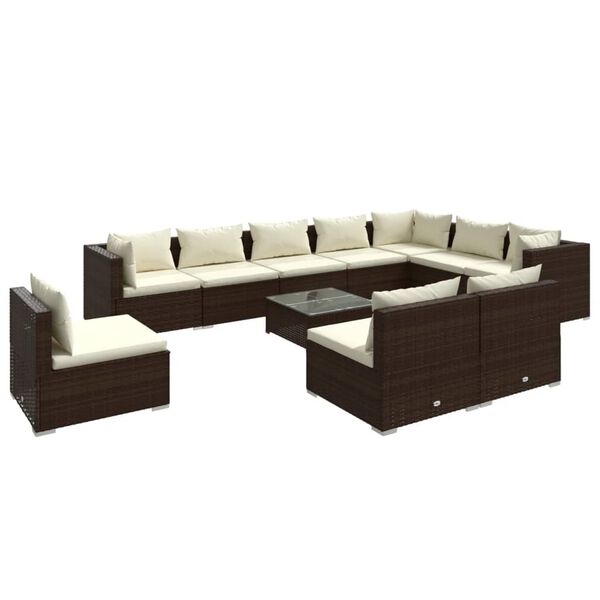 vidaXL 11-delige Loungeset met kussens poly rattan bruin