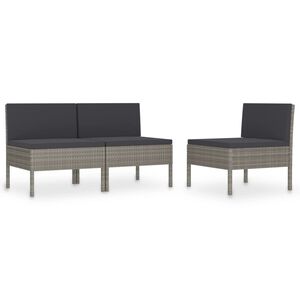 vidaXL Tuinstoelen 3 st met kussens poly rattan grijs
