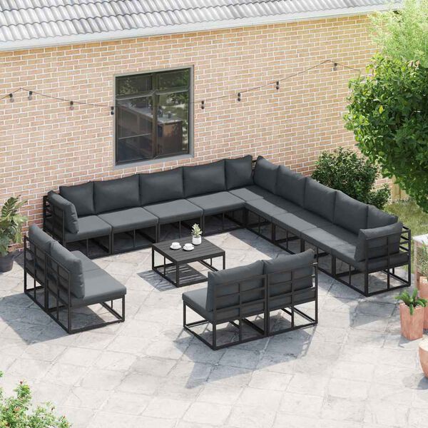 vidaXL Tuinbankenset met kussen 14 pcs Zwart Aluminium