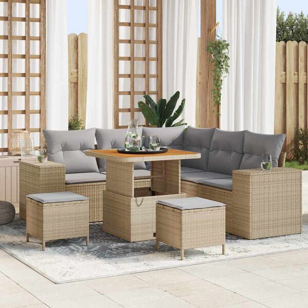 vidaXL Tuin Sofa Set met kussen met opslag 8 pcs Beige en Licht Grijs