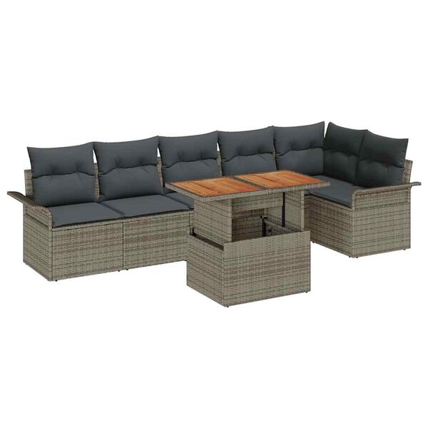 vidaXL Tuin Sofa Set met opslag 7 pcs Grijs Poly riet