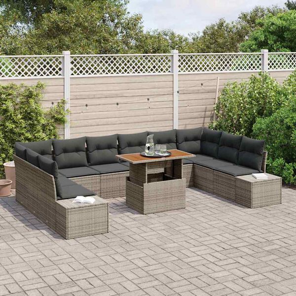vidaXL Tuin Sofa Set met opslag 11 pcs Grijs Poly riet
