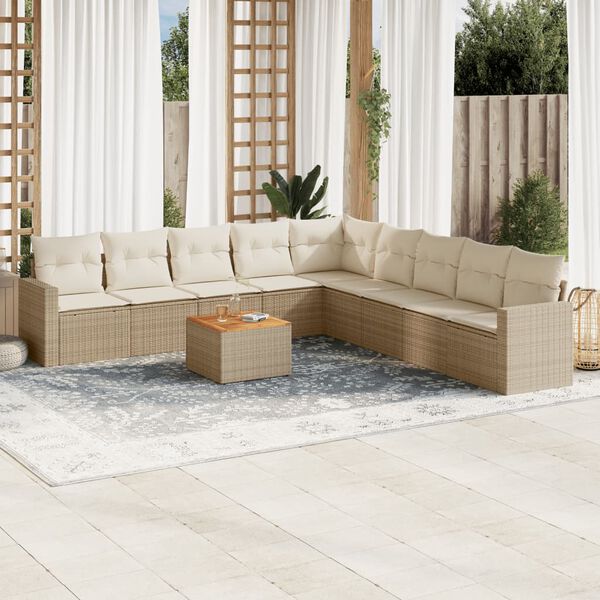 vidaXL 10-delige Loungeset met kussens poly rattan beige